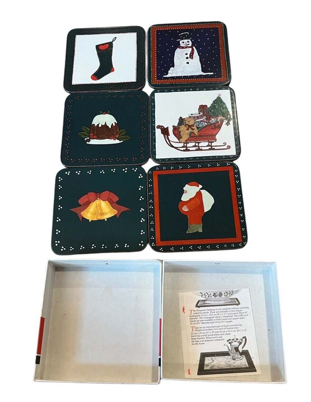 Lot Of 6 Pimpernel De Luxe Finish Multicolor Square Christmas Coasters In Box